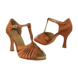 NEW Very Fine Women's 6.5 Open Toe Rhythm Latin Shoes 2707 Brown Satin